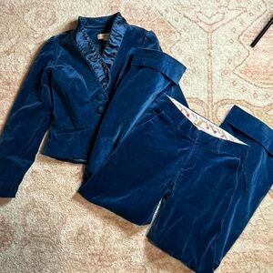 Velvet Two-Piece Pantsuit in Deep Teal Blue